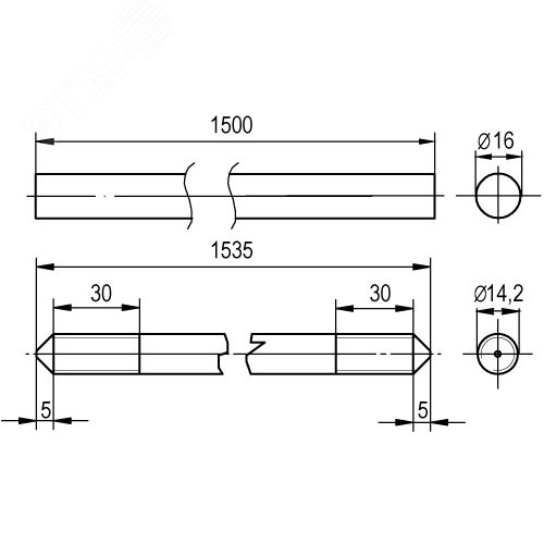 Заземлитель вертикальный безмуфтовый 1500 мм D16 мм верхняя секция - фото 2