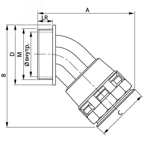 Муфта 45 градусов труба-коробка DN 48 мм М50х1.5 полиамид черный - фото 2