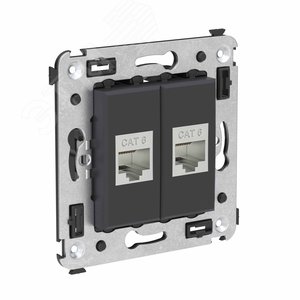 Avanti Компьютерная розетка RJ-45 без шторки в стену, кат.6 двойная экранированная,  Черный матовый - фото 2