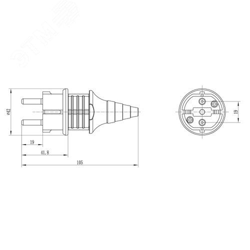Вилка кабельная каучуковая (ввод кабеля с торца) синяя IP20 16А 2P+E 250В - фото 2