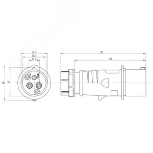 Вилка кабельная 16A 2P+E IP44 переносная 230V - фото 2