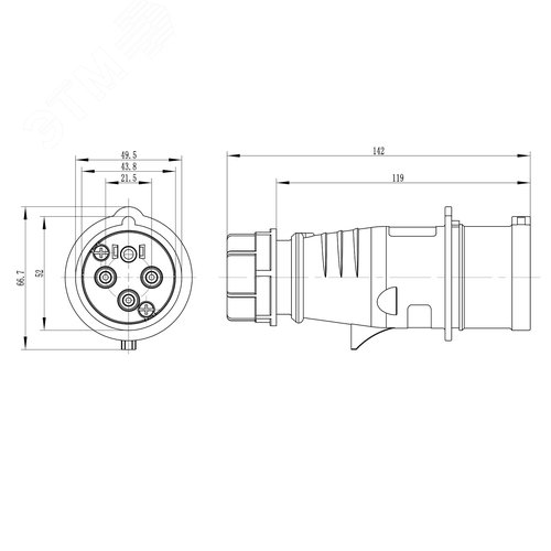 Вилка кабельная 16A 3P+E IP44 переносная 400V - фото 2