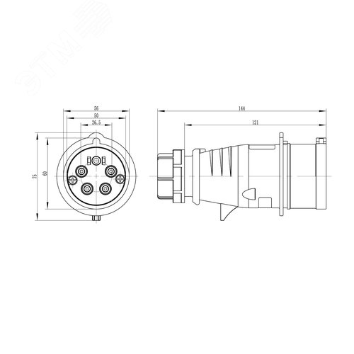 Вилка кабельная IP44 16A 3P+E+N 400V - фото 2