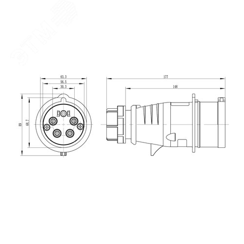Вилка кабельная IP44 32A 3P+E+N 400V - фото 2