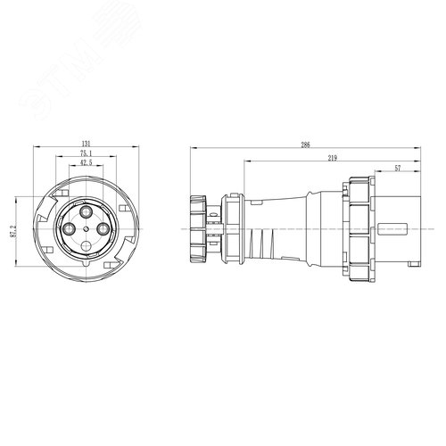 Вилка кабельная IP67 125A 3P+E 400V - фото 2