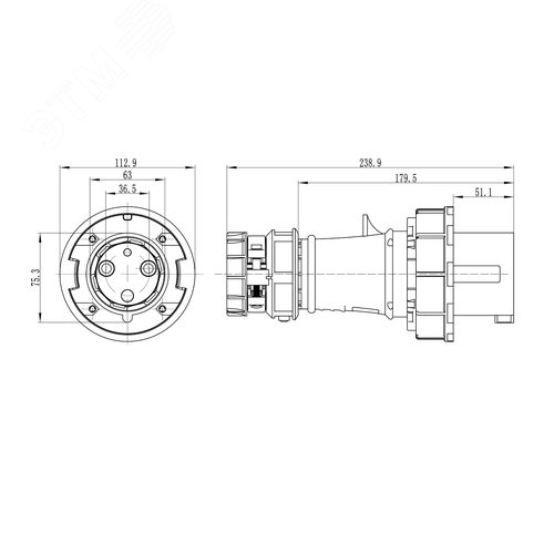 Вилка кабельная IP67 63A 2P+E 230V - фото 2