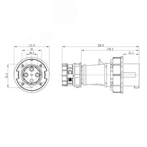 Вилка кабельная IP67 63A 3P+E 400V - фото 2