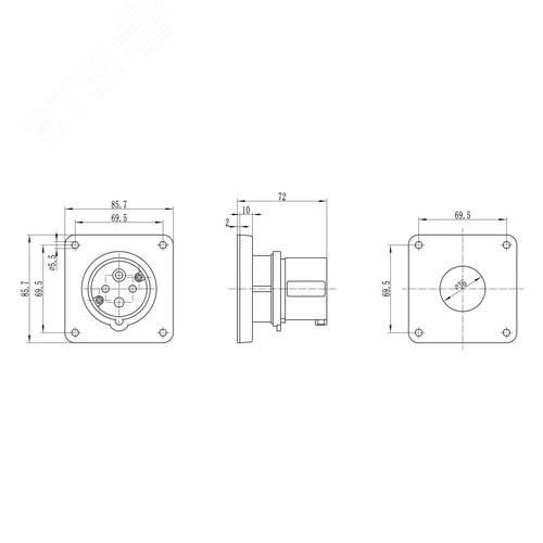 Вилка скрытой установки IP44 16A 3P+E 400В - фото 2