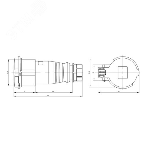 Розетка кабельная 32A 3P+E+N IP44 переносная 400V - фото 2