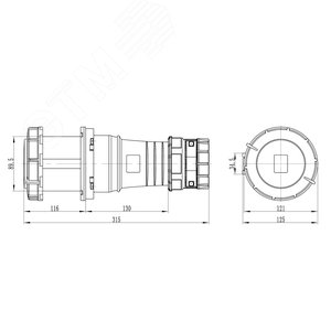 Розетка кабельная IP67 125A 3P+E 400V - фото 2