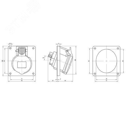 Розетка скрытой установки с наклоном  IP44 16А 3P+E+N 400В - фото 2