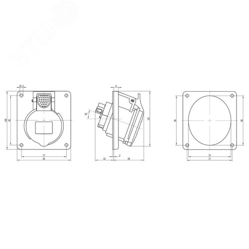 Розетка скрытой установки с наклоном  IP44 32А 3P+E 400В - фото 2