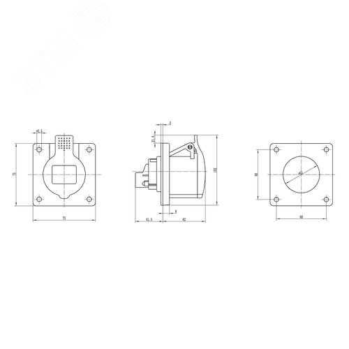 Розетка кабельная скрытой установки IP44 32A 3P+E+N 400V - фото 2