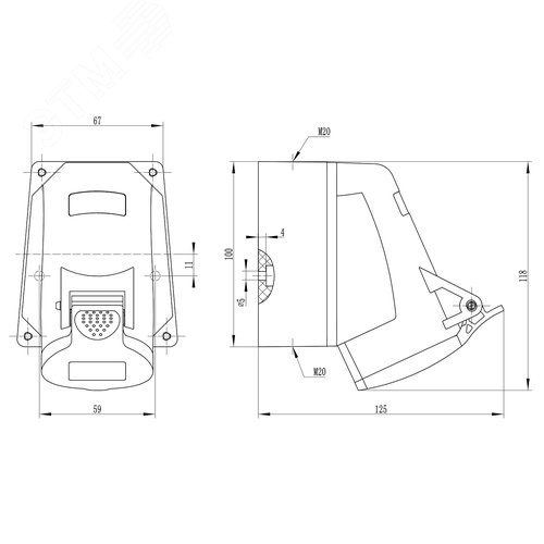 Розетка кабельная наружная IP44 16A 3P+E 400V - фото 2