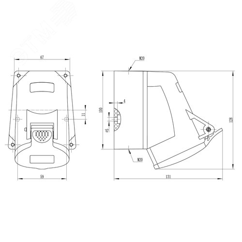 Розетка кабельная 16A 3P+N+E IP44 на поверхность 400В - фото 2