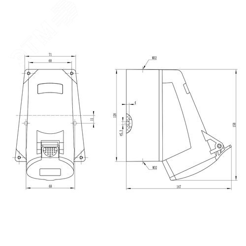 Розетка кабельная наружная IP44 32A 2P+E 230V - фото 2