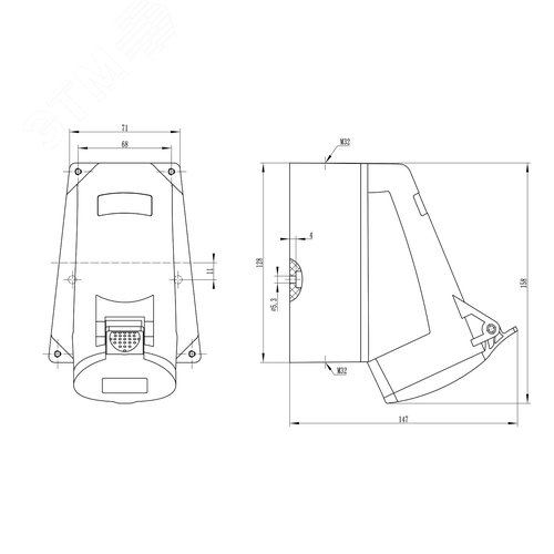 Розетка кабельная наружная IP44 32A 3P+E 400V - фото 2