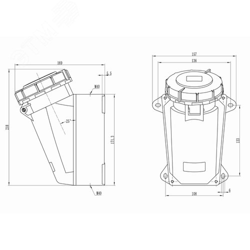 Розетка наружная IP67 63A 3P+E 400V - фото 2