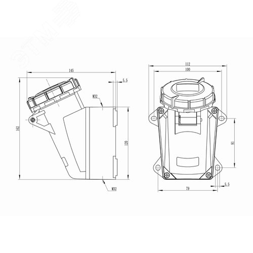 Розетка наружная IP67 32A 3P+E 400В - фото 2