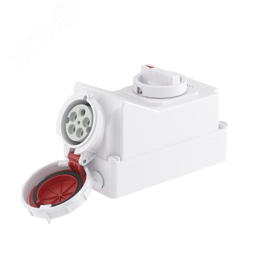 Розетка наружной установки IP67 63А 3P+E+N 400В с механической блокировкой и боковым расположением разъема - фото 1