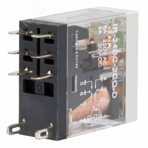 Реле миниатюрное промышленное, 2CO, коммутируемый ток 8 А, AgSnO, напряжение 24V DC, опция – тест-кнопка+светодиод+защитный диод - фото 3