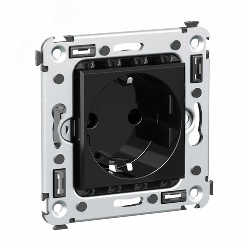 Avanti Розетка в стену, 2P+E, с защитными шторками, ''Черный квадрат'' - фото 2