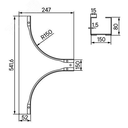 Ответвитель универсальный 80х150 1,5 мм в комплекте крепежные элементы соединительные пластины - фото 2