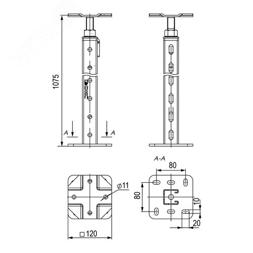 Стойка фальшпола длина 1075 мм регулировка 1045-1105 мм - фото 4