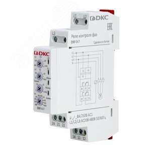 Реле контроля фаз, 3 фазы, контроль напряжения , контроль обрыва фаз, котроль чередования фаз, контроль асимметрии, конфигурация контакта 2CO, 208-480В - фото 2