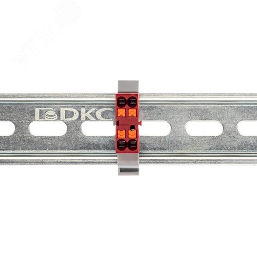 Блок распределительный с гориз. адаптером на рейку шириной 35мм, зажим push-in, 4 точки подключения 2,5 кв.мм, красный - фото 2