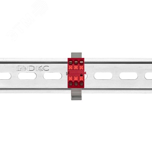 Блок распределительный с гориз. адаптером на рейку шириной 35мм, зажим push-in, 6 точек подключения 2,5 кв.мм, красный - фото 2