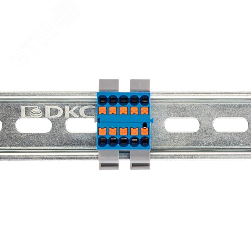 Блок распределительный с гориз. адаптером на рейку шириной 35мм, зажим push-in, 10 точек подключения 2,5 кв.мм, синий - фото 2