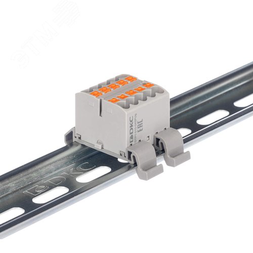 Блок распределительный с гориз. адаптером на рейку шириной 35мм, зажим push-in, 10 точек подключения 2,5 кв.мм, серый - фото 1