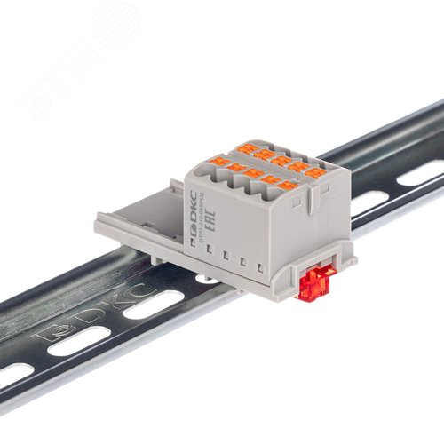 Блок распределительный с верт. адаптером на рейки шириной 15/35мм, зажим push-in, 10 точек подключения 2,5 кв.мм, серый - фото 1