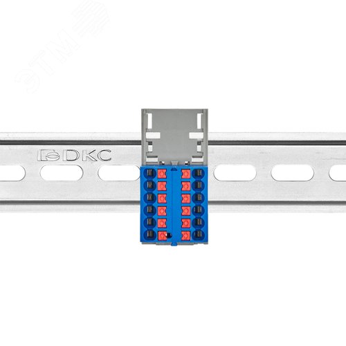 Блок распределительный с верт. адаптером на рейки шириной 15/35мм, зажим push-in, 12 точек подключения 2,5 кв.мм, синий - фото 2