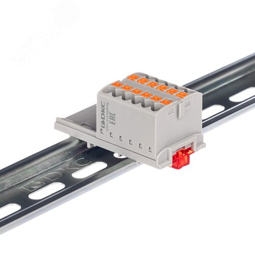 Блок распределительный с верт. адаптером на рейки шириной 15/35мм, зажим push-in, 12 точек подключения 2,5 кв.мм, серый - фото 1