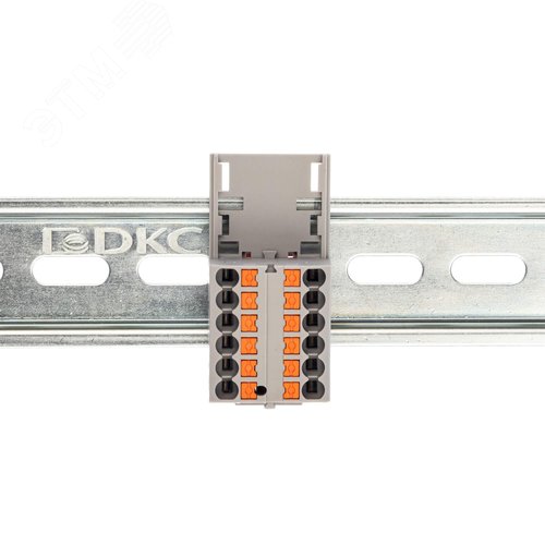 Блок распределительный с верт. адаптером на рейки шириной 15/35мм, зажим push-in, 12 точек подключения 2,5 кв.мм, серый - фото 2