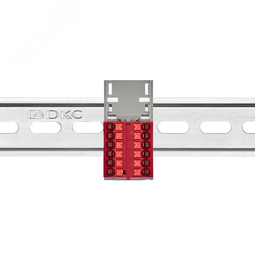 Блок распределительный с верт. адаптером на рейки шириной 15/35мм, зажим push-in, 12 точек подключения 2,5 кв.мм, красный - фото 2