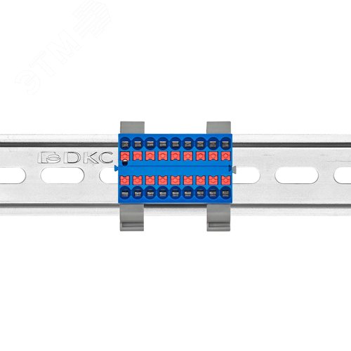 Блок распределительный с гориз. адаптером на рейку шириной 35мм, зажим push-in, 18 точек подключения 2,5 кв.мм, синий - фото 2