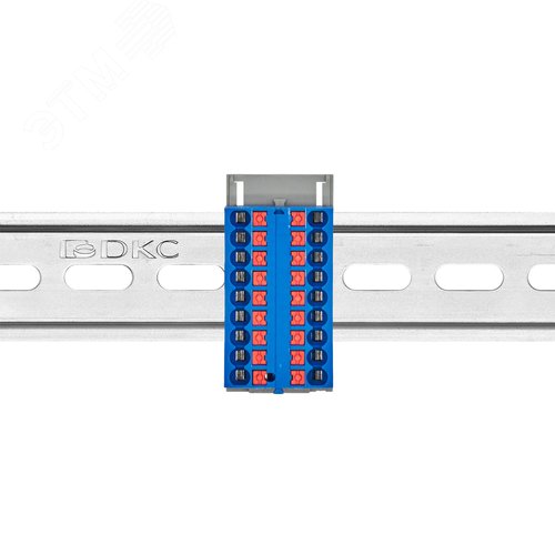Блок распределительный с верт. адаптером на рейки шириной 15/35мм, зажим push-in, 18 точек подключения 2,5 кв.мм, синий - фото 2