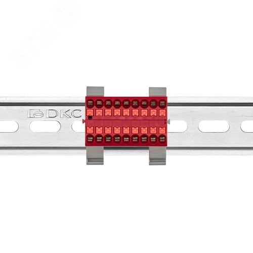 Блок распределительный с гориз. адаптером на рейку шириной 35мм, зажим push-in, 18 точек подключения 2,5 кв.мм, красный - фото 2