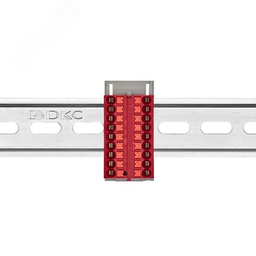 Блок распределительный с верт. адаптером на рейки шириной 15/35мм, зажим push-in, 18 точек подключения 2,5 кв.мм, красный - фото 2