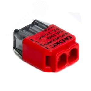 Клемма строительно-монтажная (СМК) на 2 проводника до 2.5 кв. мм. на токи до 16А (красная) - фото 2