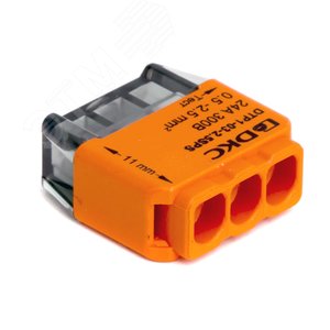 Клемма строительно-монтажная (СМК) на 3 проводника до 2.5 кв. мм. на токи до 24А (оранжевая) - фото 2