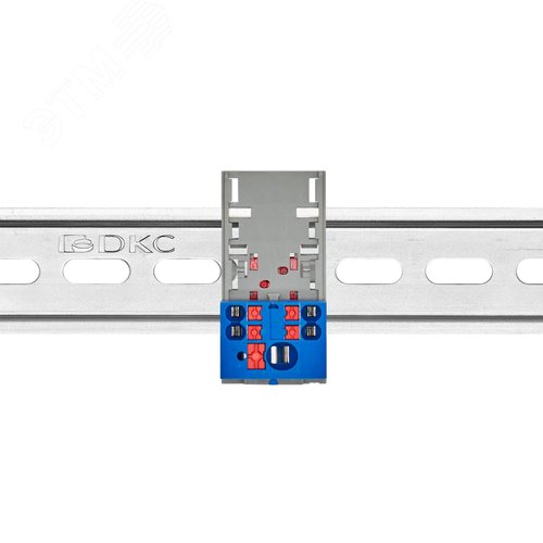 Блок распределительный с верт. адаптером на рейки шириной 15/35мм, зажим push-in, 1 ввод 6 кв.мм, 4 точки подключения 2,5 кв.мм, синий - фото 2