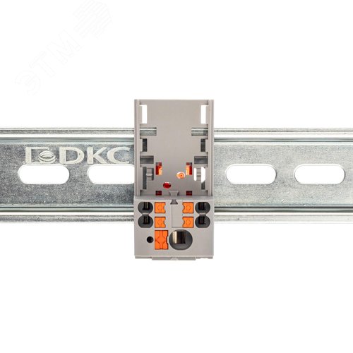 Блок распределительный с верт. адаптером на рейки шириной 15/35мм, зажим push-in, 1 ввод 6 кв.мм, 4 точки подключения 2,5 кв.мм, серый - фото 2