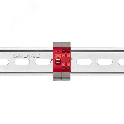 Блок распределительный с гориз. адаптером на рейку шириной 35мм, зажим push-in, 1 ввод 6 кв.мм, 4 точки подключения 2,5 кв.мм, красный - фото 2