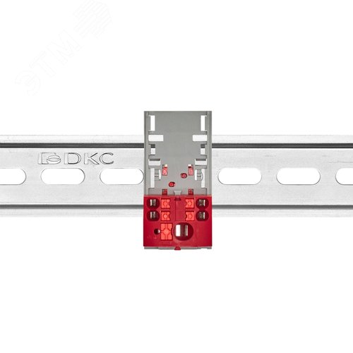 Блок распределительный с верт. адаптером на рейки шириной 15/35мм, зажим push-in, 1 ввод 6 кв.мм, 4 точки подключения 2,5 кв.мм, красный - фото 2