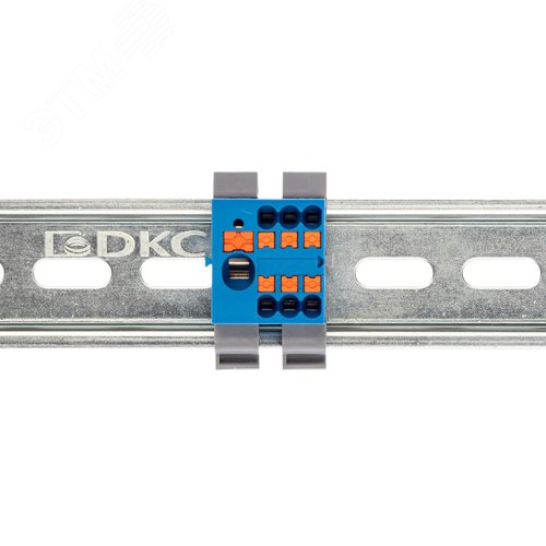 Блок распределительный с гориз. адаптером на рейку шириной 35мм, зажим push-in, 1 ввод 6 кв.мм, 6 точек подключения 2,5 кв.мм, синий - фото 2