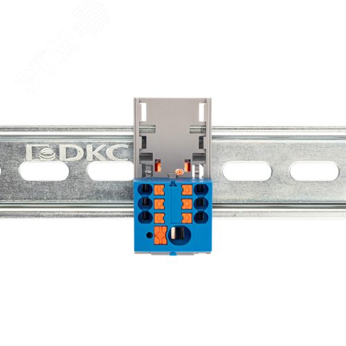 Блок распределительный с верт. адаптером на рейки шириной 15/35мм, зажим push-in, 1 ввод 6 кв.мм, 6 точек подключения 2,5 кв.мм, синий - фото 2